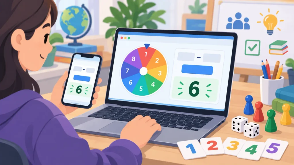 Online random number generator selecting a number from a digital number wheel