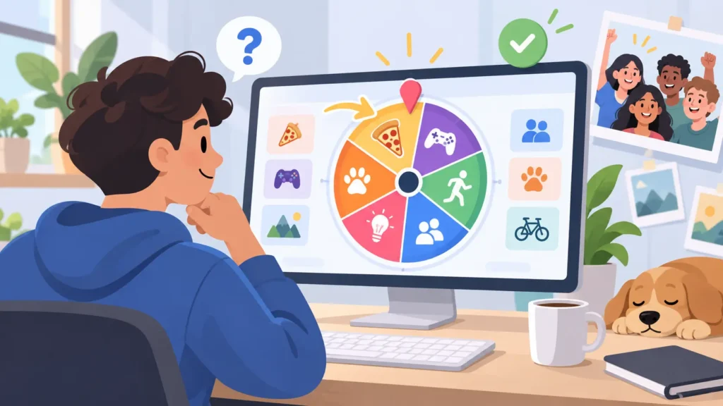 Online random wheel decision maker helping choose between different options